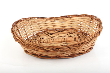 handmade wooden basket isolated on white background.