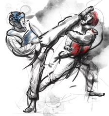 Photo sur Plexiglas Arts martiaux Tae-Kwon Do. An full sized hand drawn illustration on white