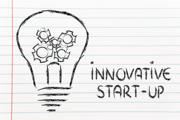 innovative start-up, lightbulb with gearwheels