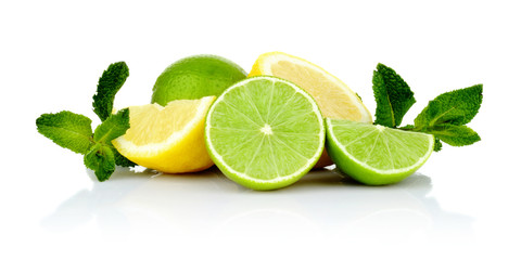 Three sliced lemons with limes with mint