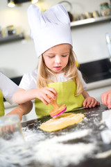 happy children kid family preparing funny cake kitchen at home