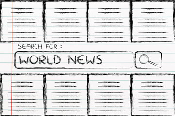 Fototapeta premium documents and search bar, looking for world news