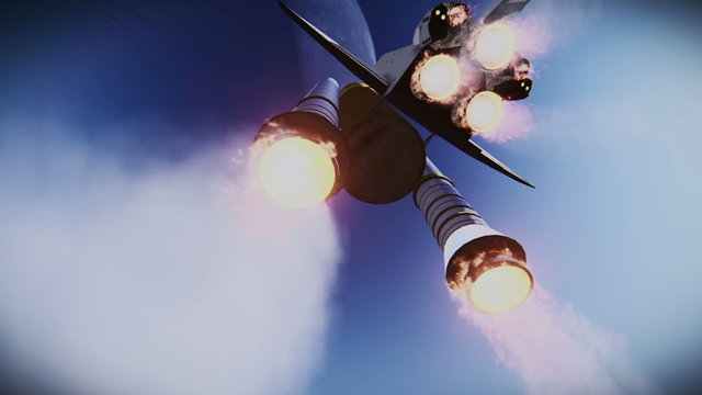 Space Shuttle taking off and flying