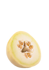 Slice of honeydew fruit over white background 