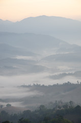 Mountain range with mist in the morning