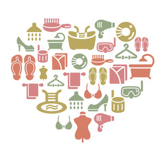 Beauty and Cosmetic Icons in Heart Shape