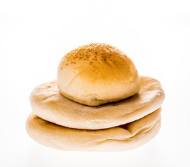 arab bread and hamburger isolated on white background