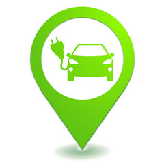 voiture électrique sur symbole localisation vert