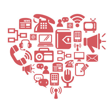 Communication Icons in Heart Shape