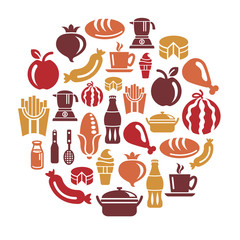 Food and Drinks Icons in Circle Shape