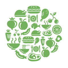 Food, Fruits and Vegetables Icons in Circle Shape