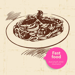 Vintage fast food background. Hand drawn illustration.