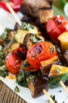 Grilled  vegetables and beef shishkabobs
