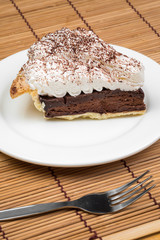 Chocolate Tart with cream and cocoa powder on the top