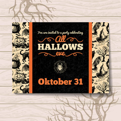 Halloween invitation. Vintage hand drawn illustration