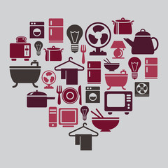 Houseware Icons in Heart Shape