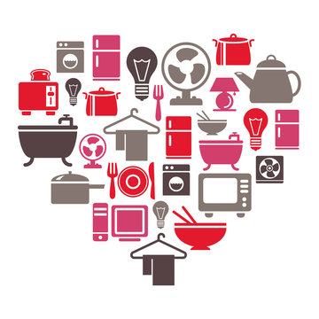 Houseware Icons in Heart Shape