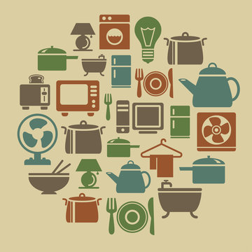 Houseware Icons in Circle Shape