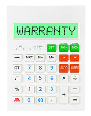 Calculator with WARRANTY on display isolated on white background