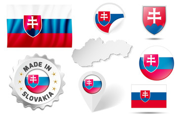 Set of flags, symbols etc. of Slovakia - isolated on white
