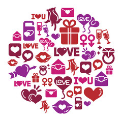 Valentines and Love Icons in Circle Shape