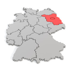 Fototapeta na wymiar 3D map of germany with focus to berlin and brandenburg