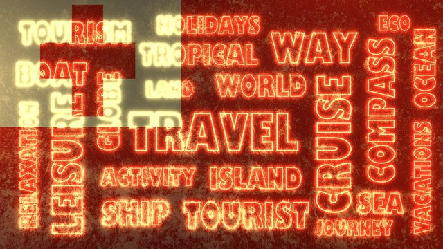 travel related tags cloud on tongo national flag