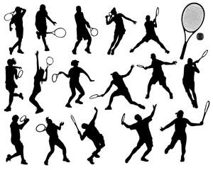 Black silhouettes  of tennis player 3, vector