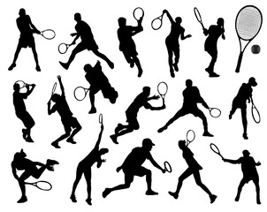 Black silhouettes  of tennis player, vector