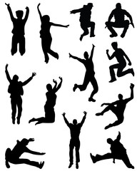 Black silhouettes of jumping people , vector