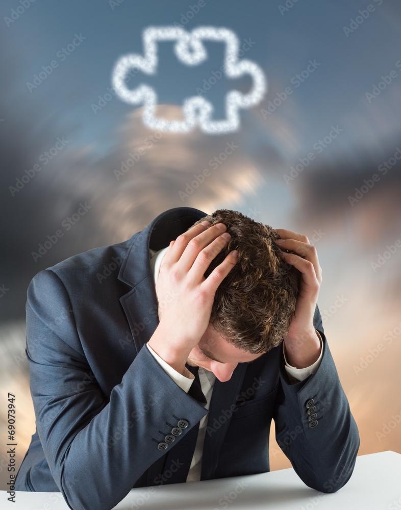 Poster composite image of businessman with head in hands