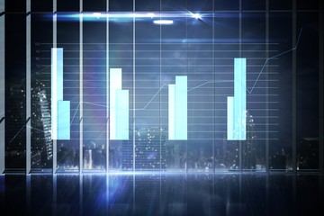 Hologram interface in office overlooking city