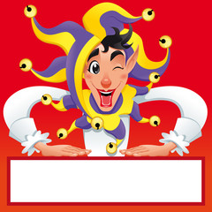 Funny Jocker smiling with white frame. Vector illustration.