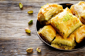 baklava with pistachio. turkish traditional delight