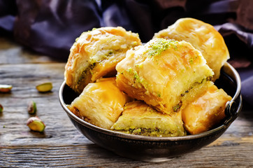 baklava with pistachio. turkish traditional delight