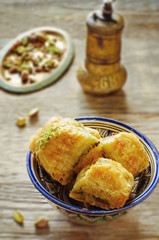 baklava with pistachio. turkish traditional delight
