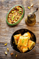baklava with pistachio. turkish traditional delight