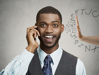 Man having fruitless conversation on a phone, too much noise 
