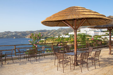 summer outdoor terrace cafe with sea view