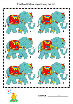 Visual puzzle - find two identical pictures of elephants