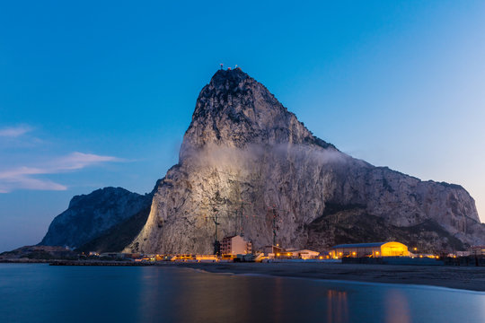 The rock of Gibraltar seen from the bay-side