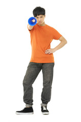 portrait of young man holding announcement