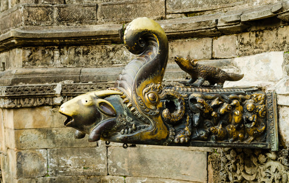 Fragments of the decoration of the temple of Nepal