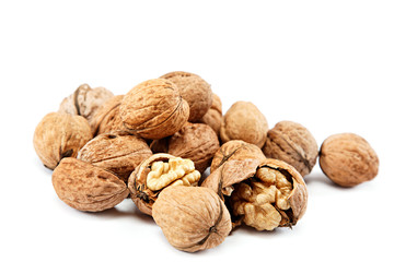 Walnuts isolated on white background.