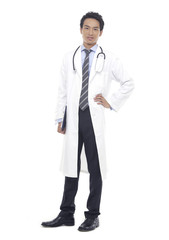 Full body happy young doctor isolated on white background