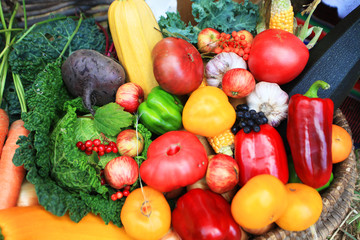 Fototapeta na wymiar organic food background Vegetables in the basket