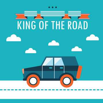 Car on the road flat design background template