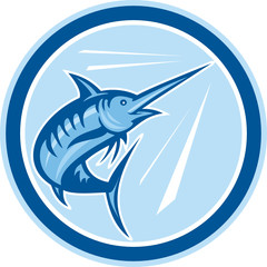 Blue Marlin Fish Jumping Circle Cartoon