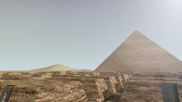Zoom into a 3D animation of the Giza platform Egypt