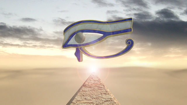 Eye of horus rotating above a piramid